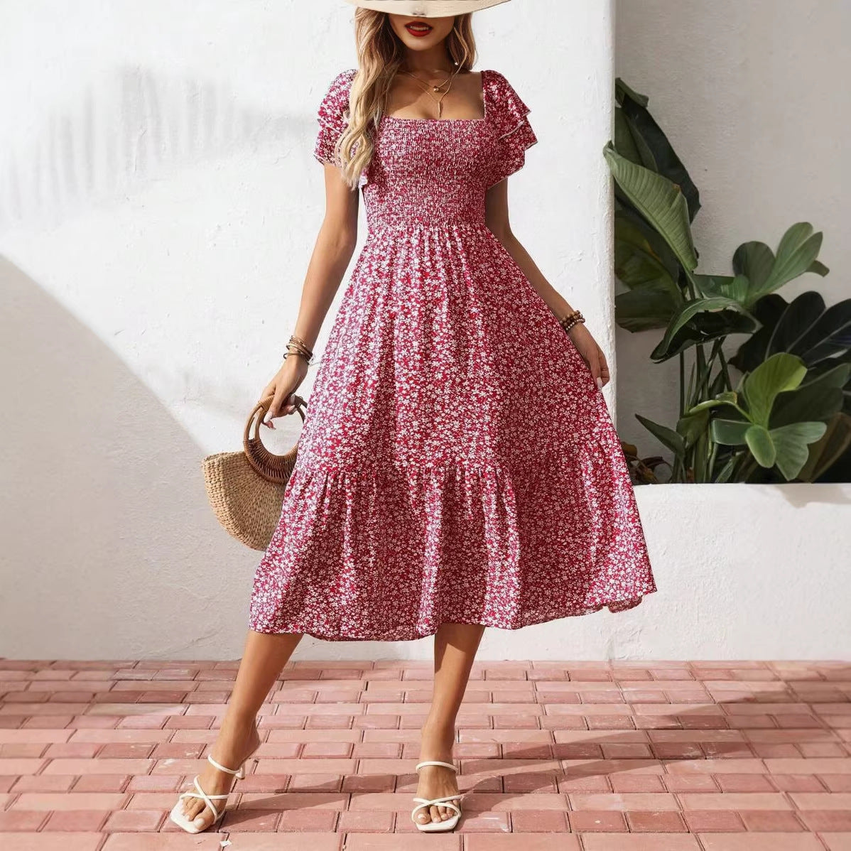 Women's Plus Size Backless Midi Dress – Elegant Pleated Summer Party Dress