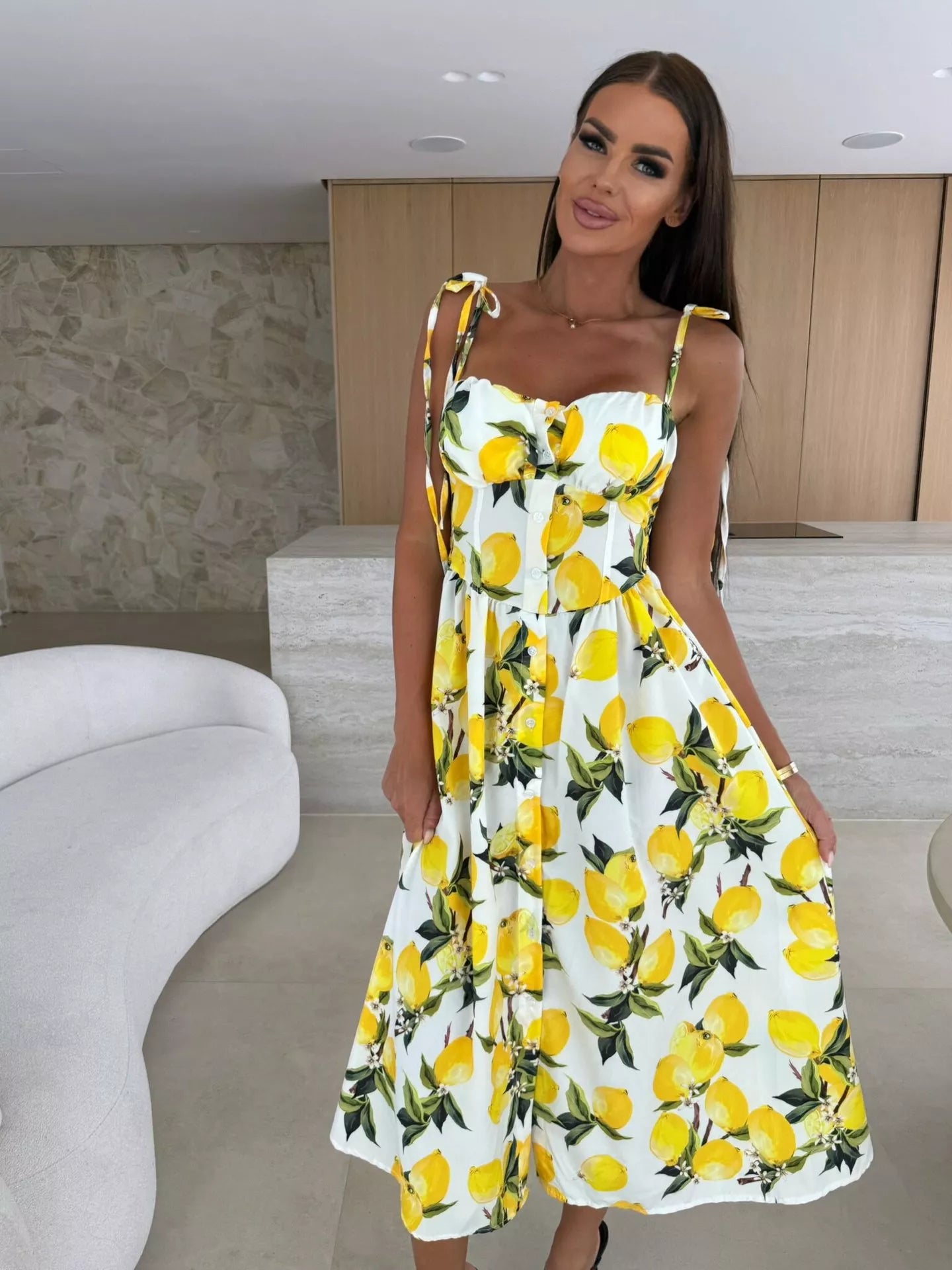Women's Printed Tie-Strap Midi Dress