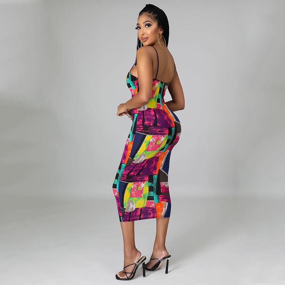 Fashion Sexy Digital Print Suspender Dress
