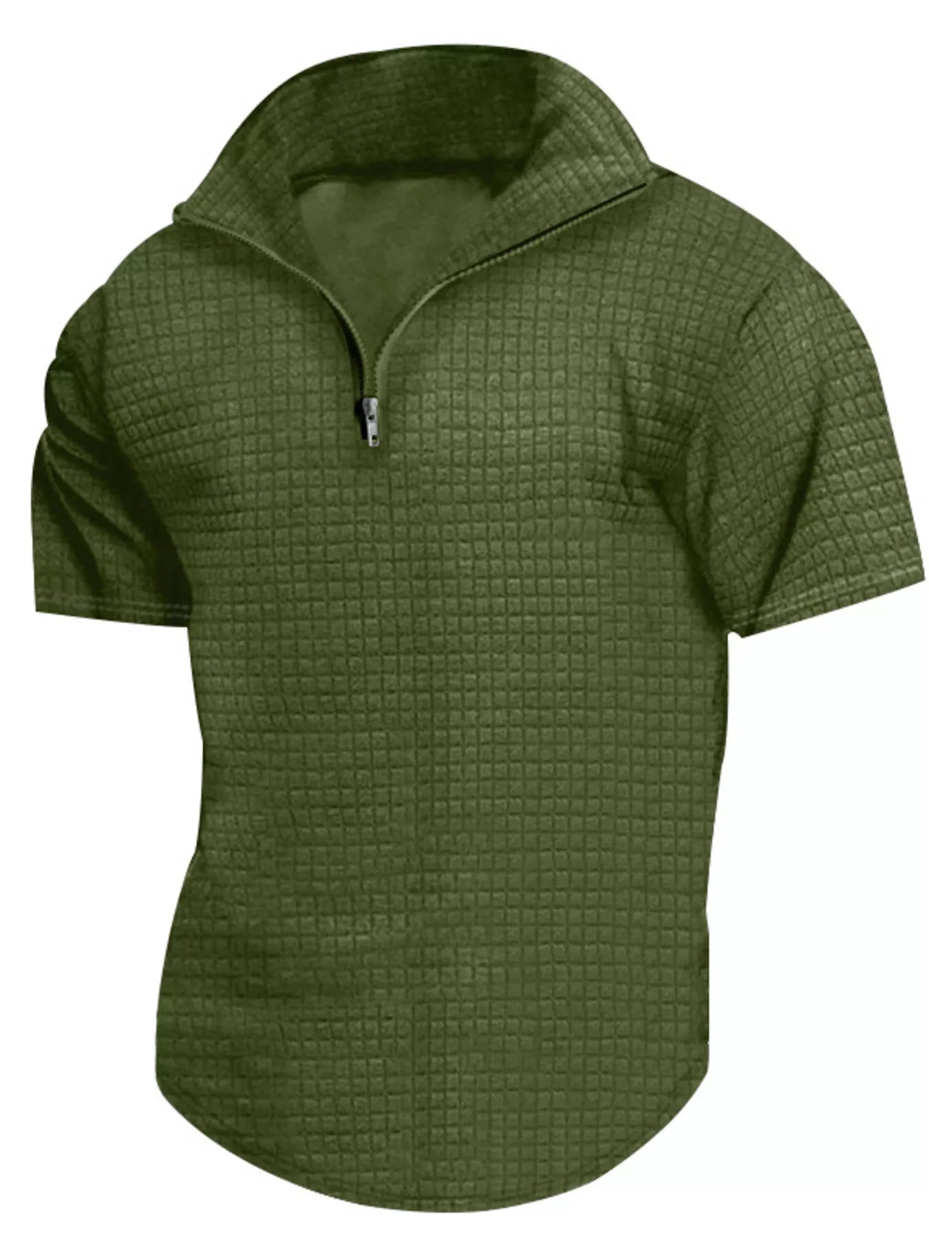 Men's Full Size Textured Short Sleeve Zipper Polo Plus Size