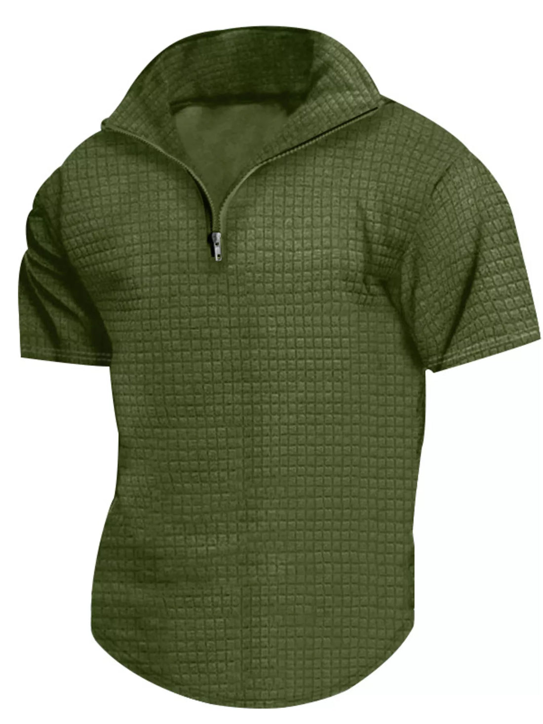 Men's Full Size Textured Short Sleeve Zipper Polo Plus Size