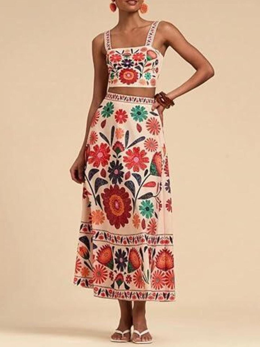 Floral Print Crop Top and Skirt Set