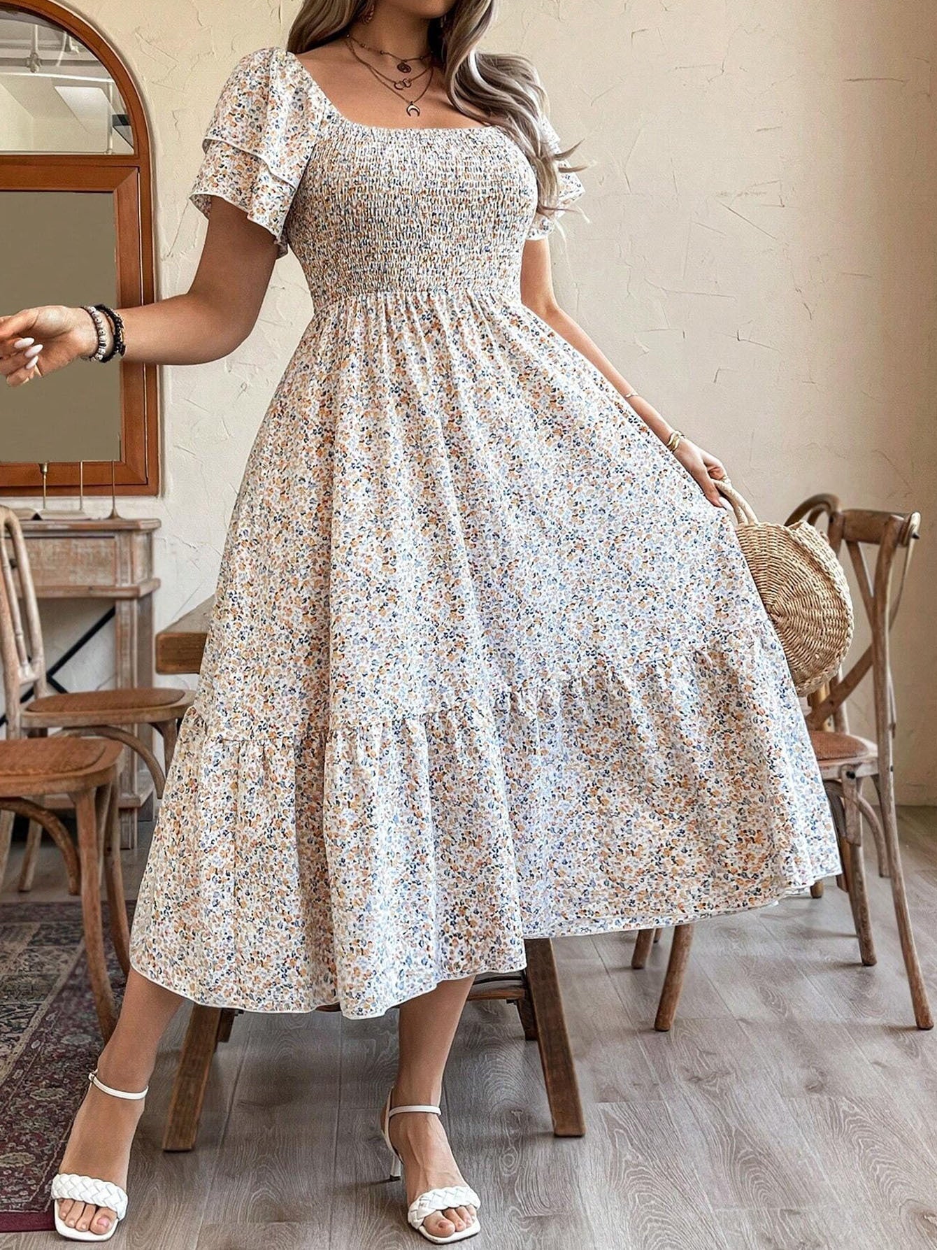 Women's Plus Size Backless Midi Dress – Elegant Pleated Summer Party Dress