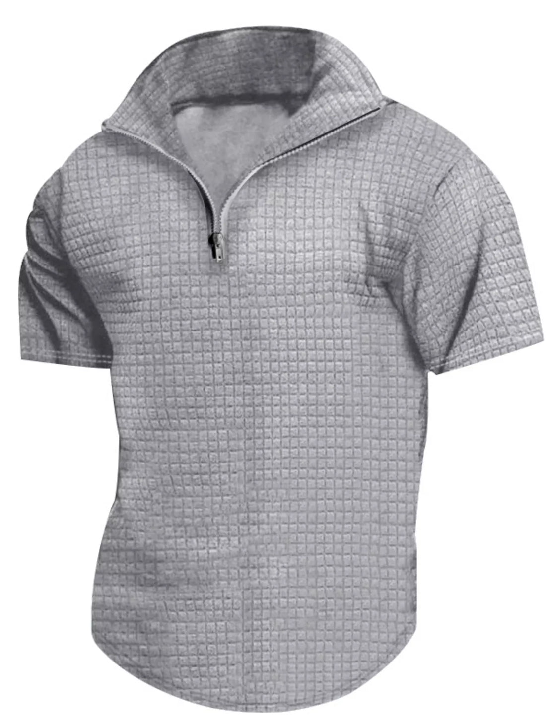 Men's Full Size Textured Short Sleeve Zipper Polo Plus Size