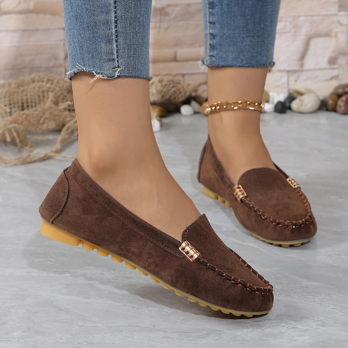 Women's Round-Toe Slip-On Flats | PU Leather Casual Pea Shoes