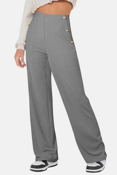 Decorative Button High Rise Pants for Stylish Comfort