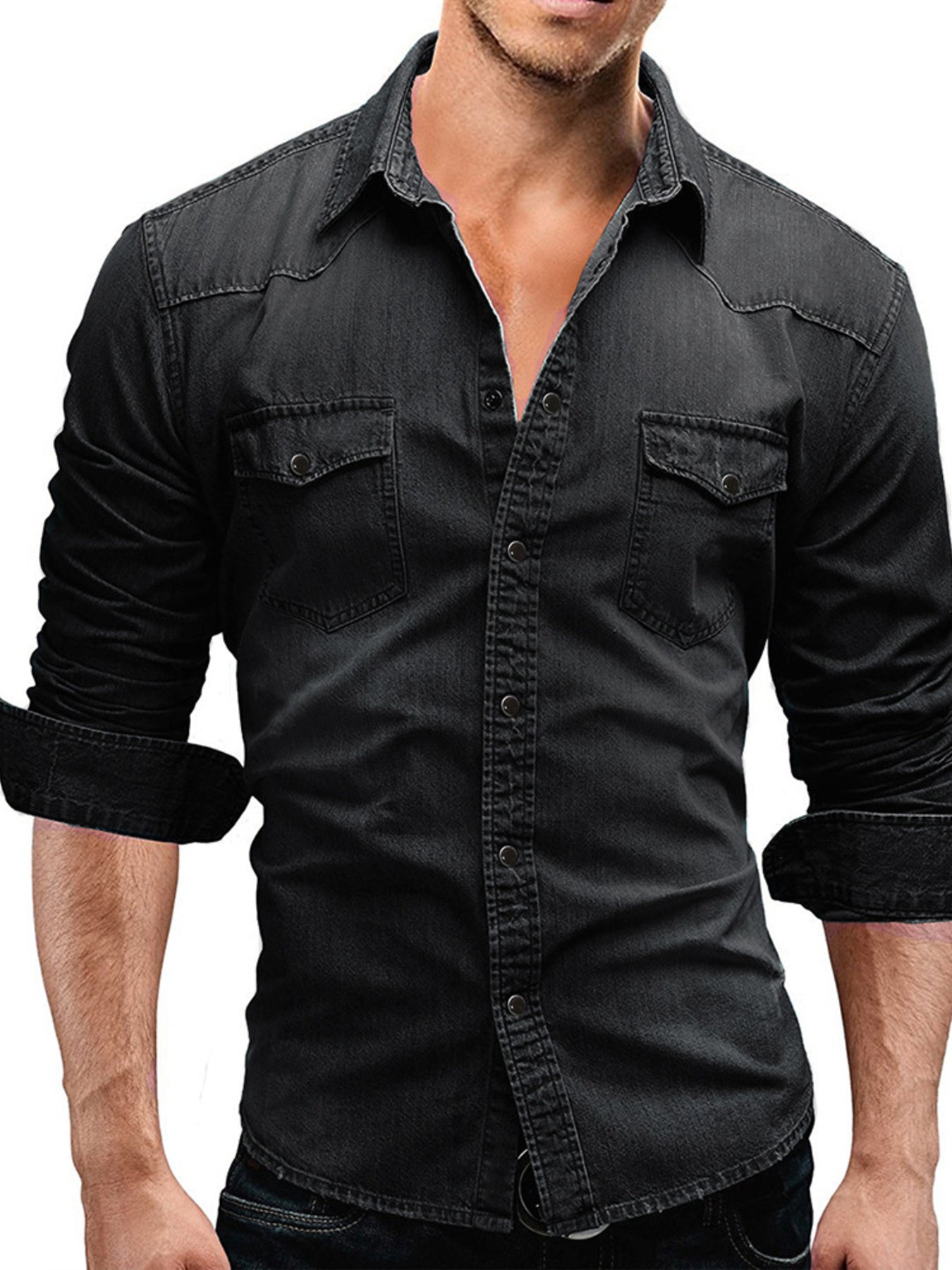 Men's Plus Size Vintage Washed Button Up Denim Shirt