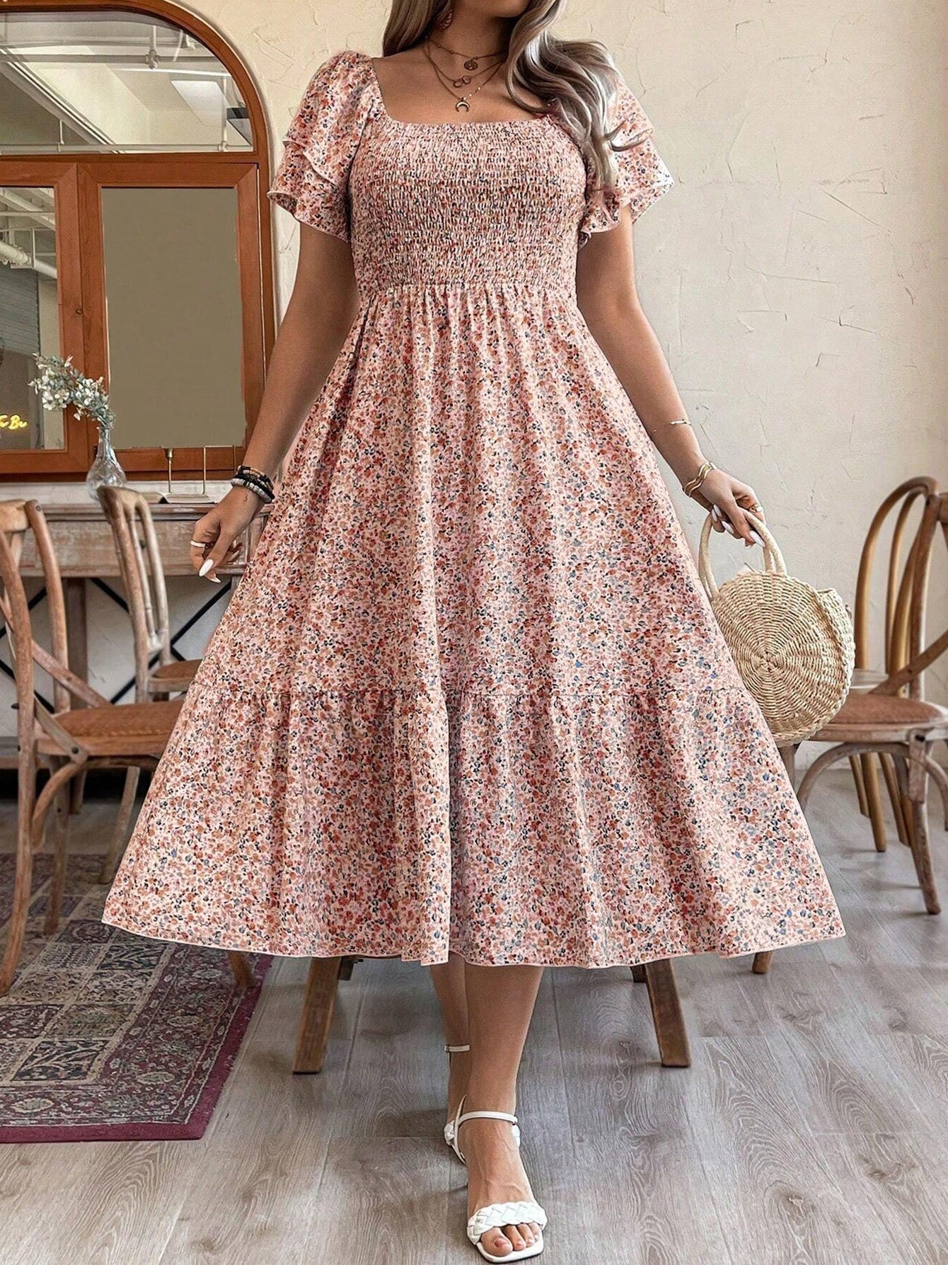 Women's Plus Size Backless Midi Dress – Elegant Pleated Summer Party Dress