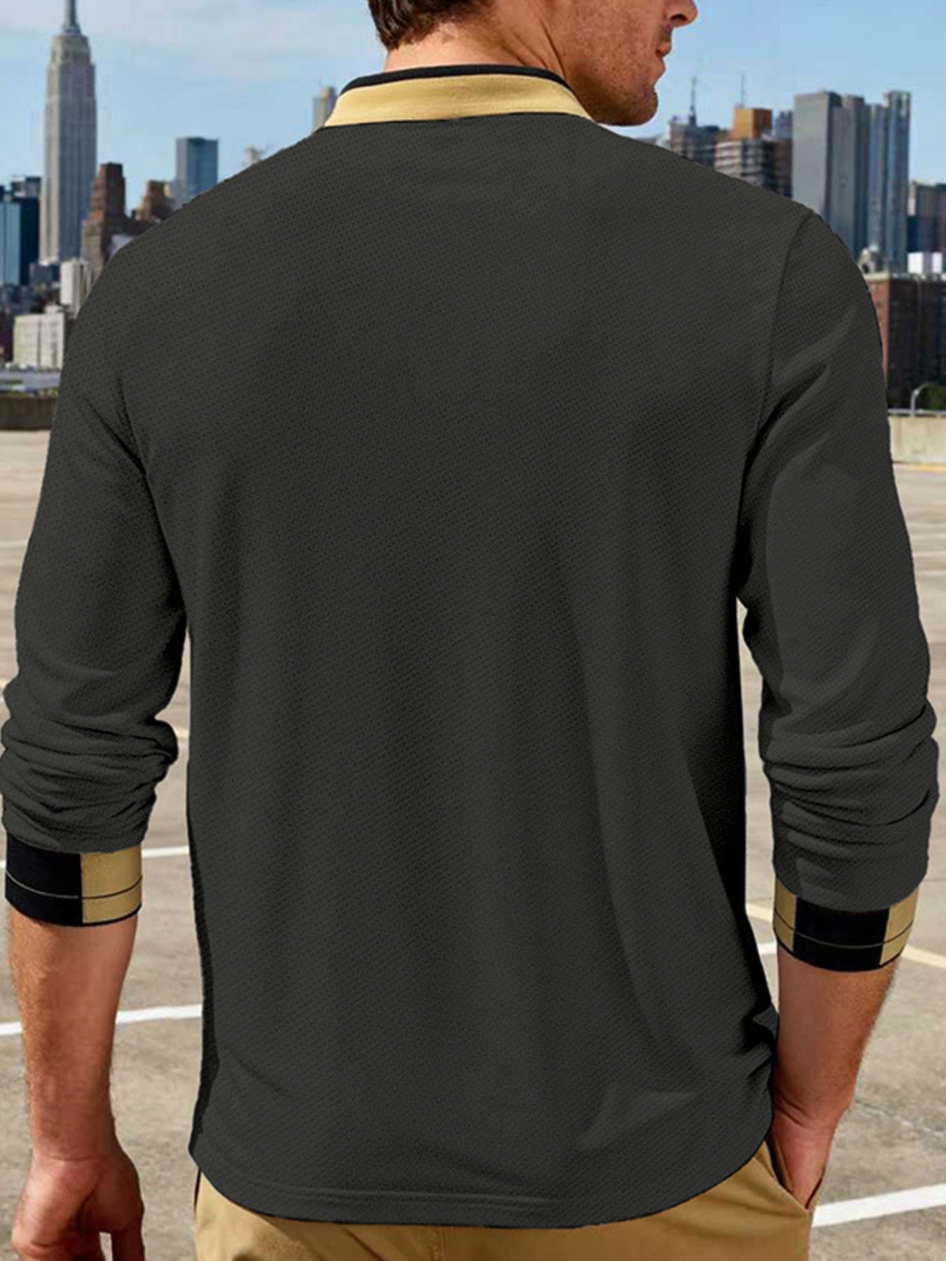 Men's Full Size Button Detail Long Sleeve Polo Plus Size