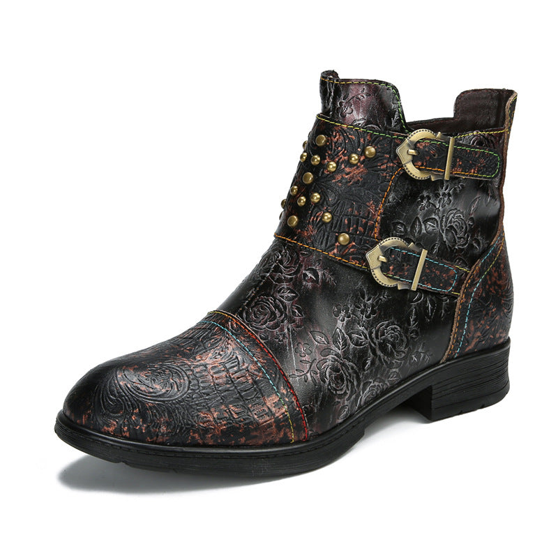 Retro Womens Rivet Belt Buckle Fashion Boots See size chart under “more details”