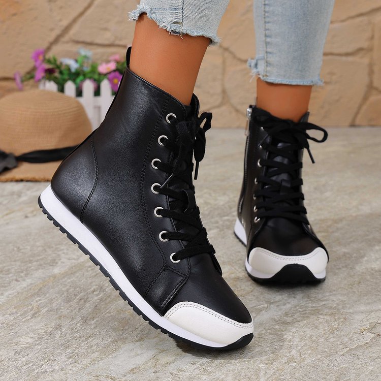 Womens Stylish Side-zip Flat Ankle Boots See size chart under “more details”