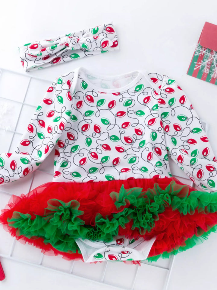 Children's Christmas One Piece Dress with Headband