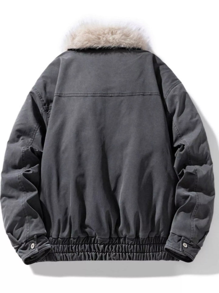 Men's Full Size Fur Collar Zip Up Bomber Jacket Plus Size