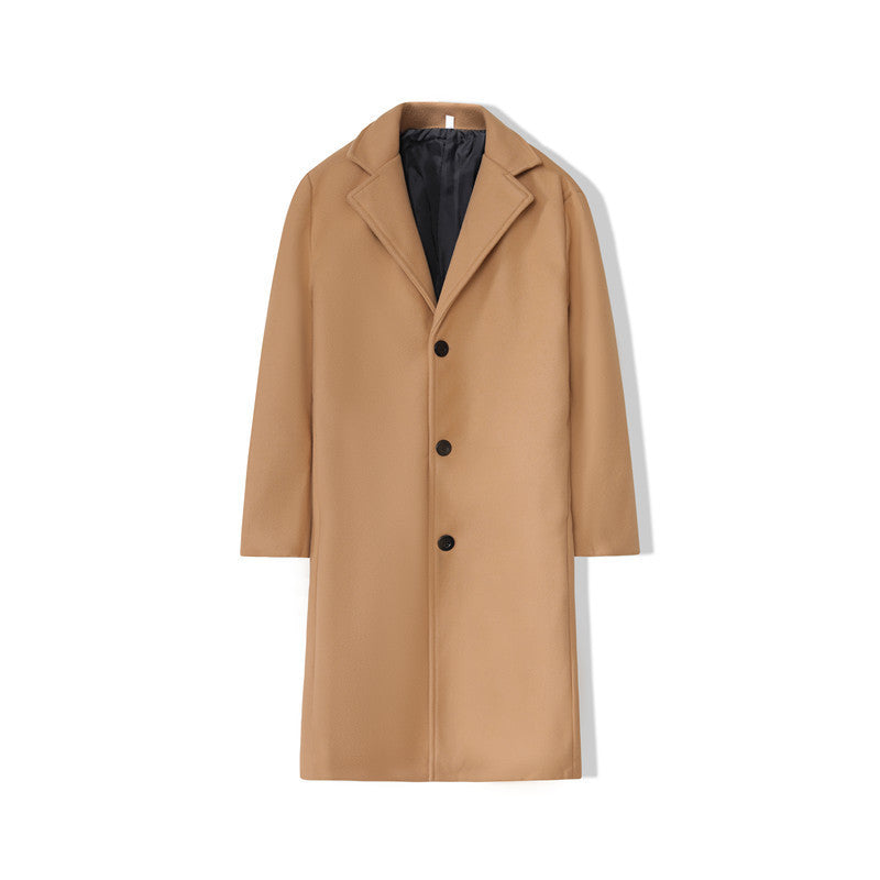 New Mens Mid-length Loose-fit Solid-color Padded Trench Coat