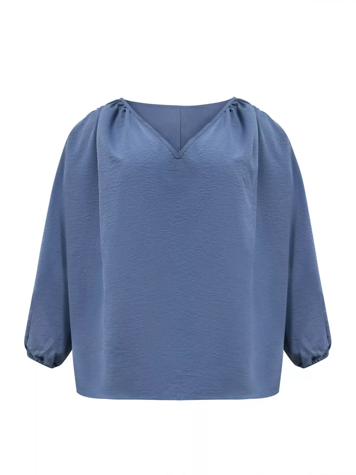 Plus Size V-Neck Long Sleeve Blouse