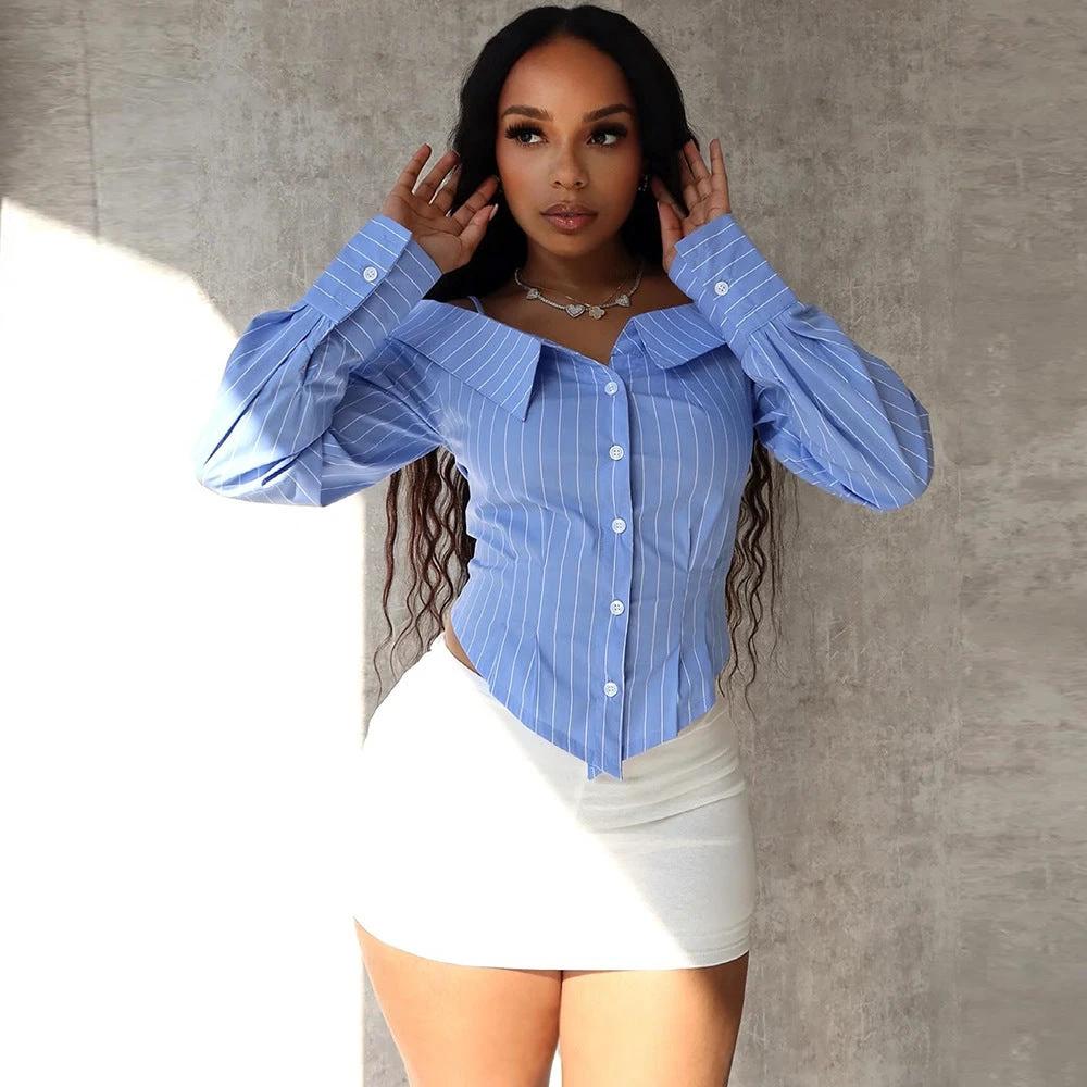 Hot Girl Style Women's Clothing Shirt Long Sleeve Off-the-shoulder Shirt Women