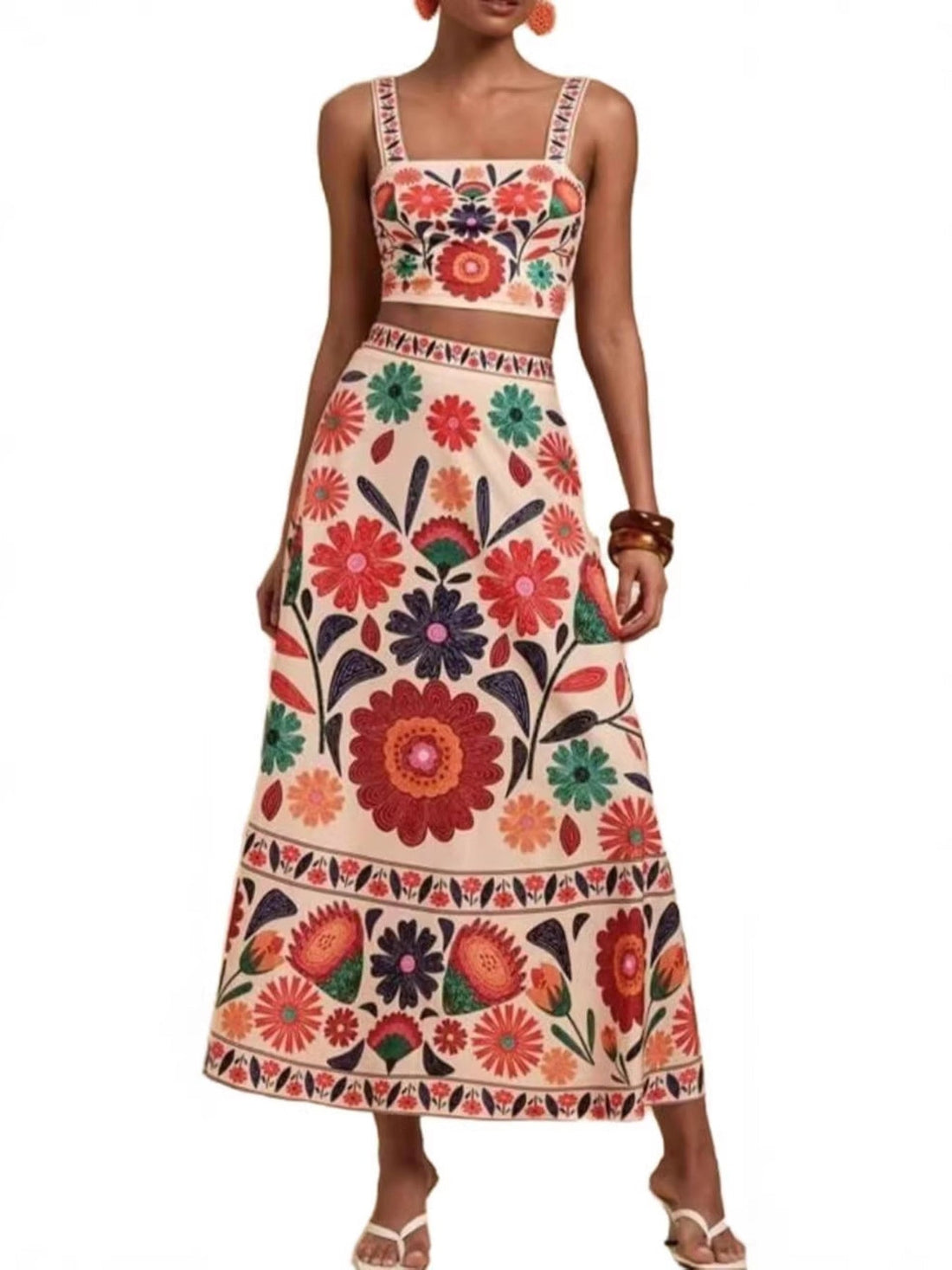 Floral Print Crop Top and Skirt Set