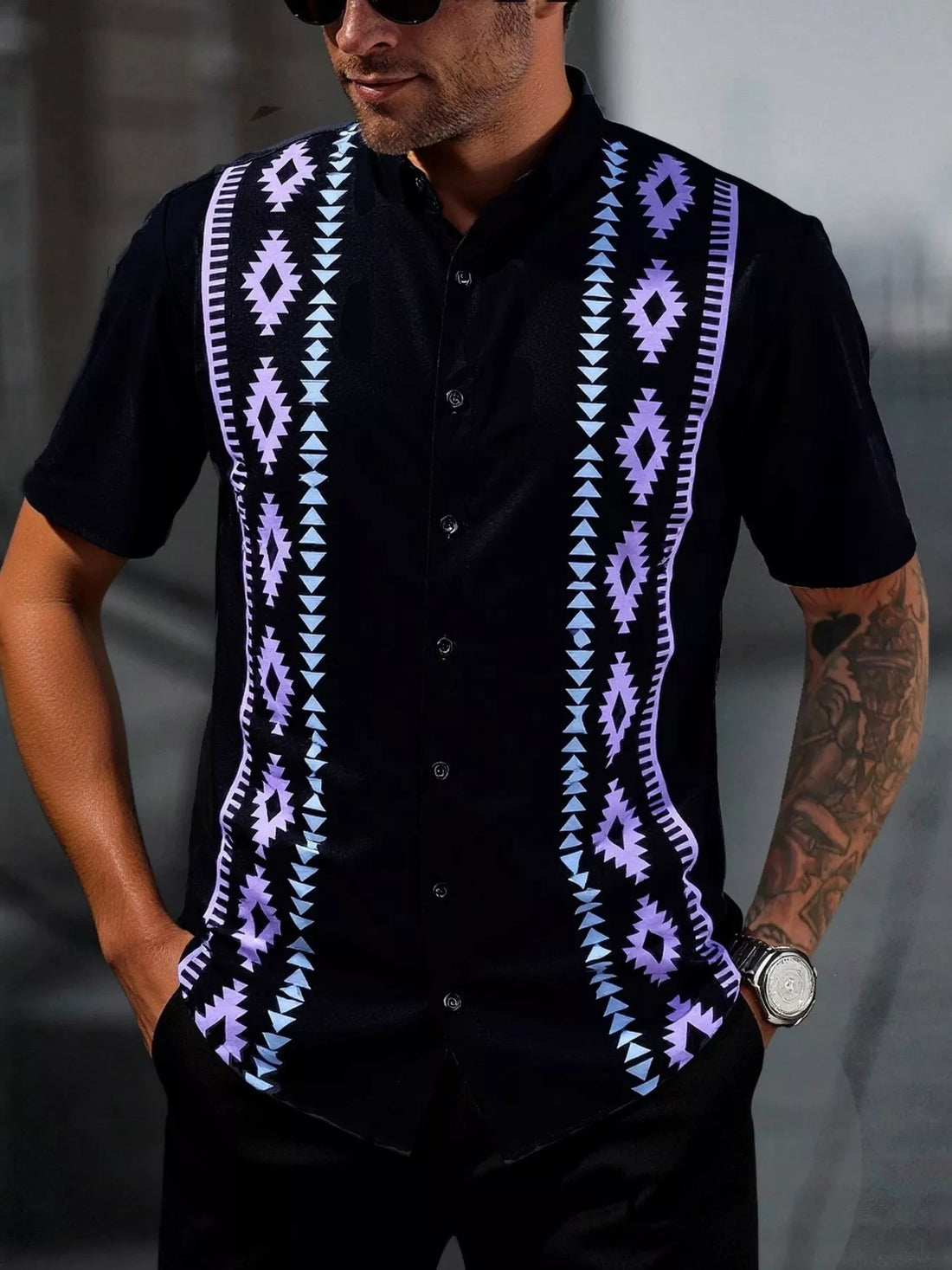 Men's Geometric Print Short Sleeve Shirt
