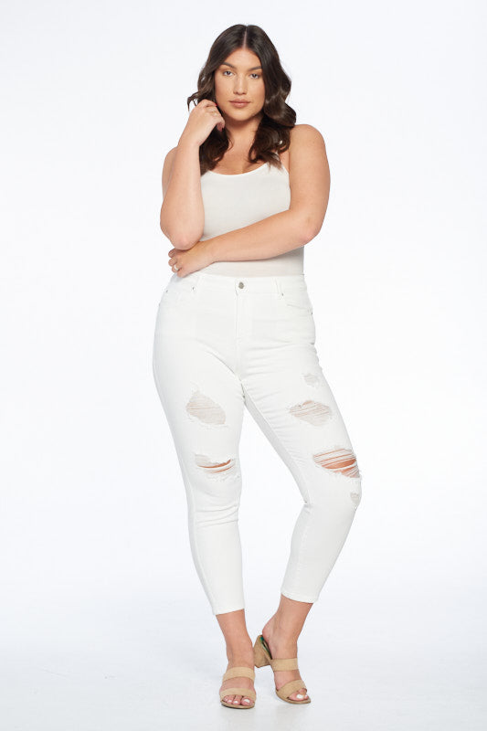 Mid Rise Destructed Ankle Skinny Jeans