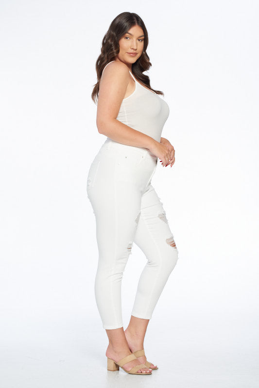 Mid Rise Destructed Ankle Skinny Jeans