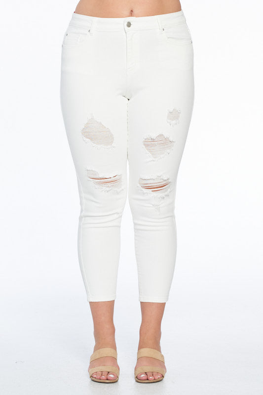 Mid Rise Destructed Ankle Skinny Jeans