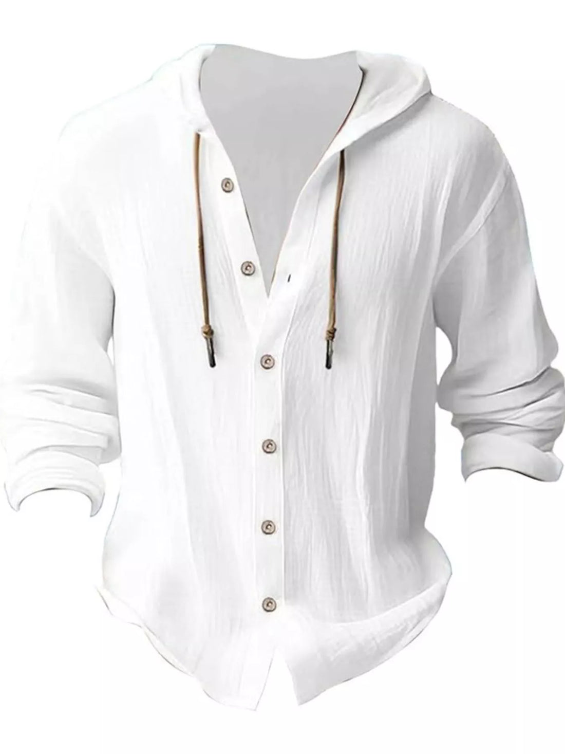 Men's Full Size Drawstring Button Up Hooded Shirt Plus Size
