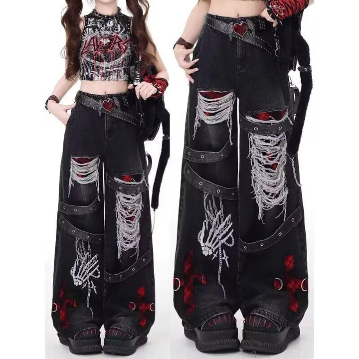 Women's Vintage Washed Distressed Ripped Jeans See size chart under “more details”