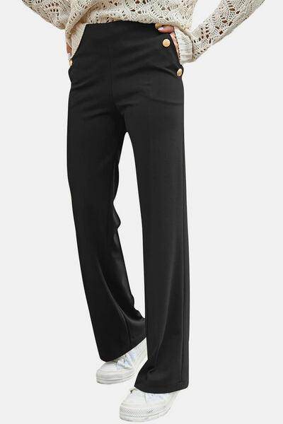 Decorative Button High Rise Pants for Stylish Comfort