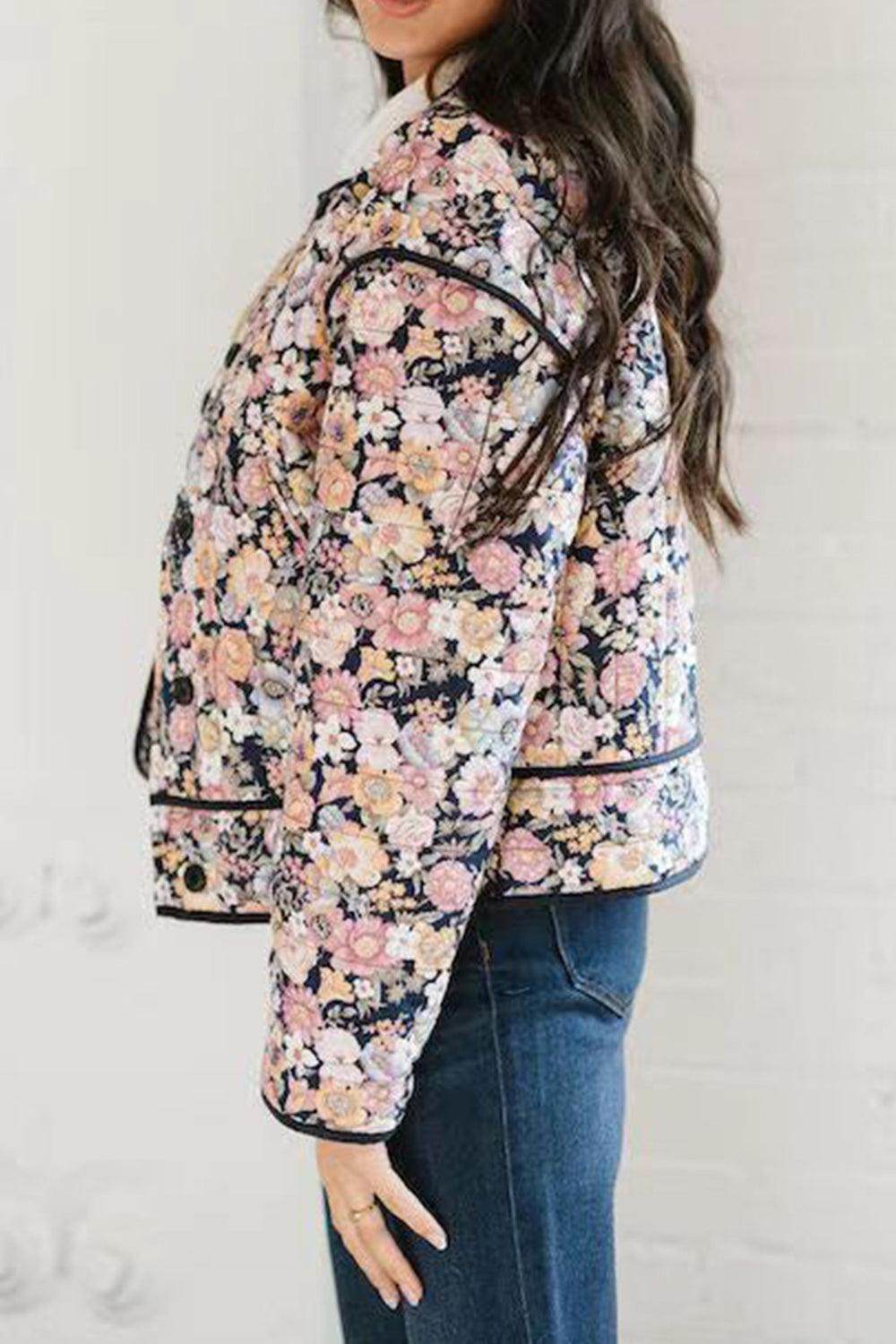 Floral Button Up Long Sleeve Winter Coat for Women