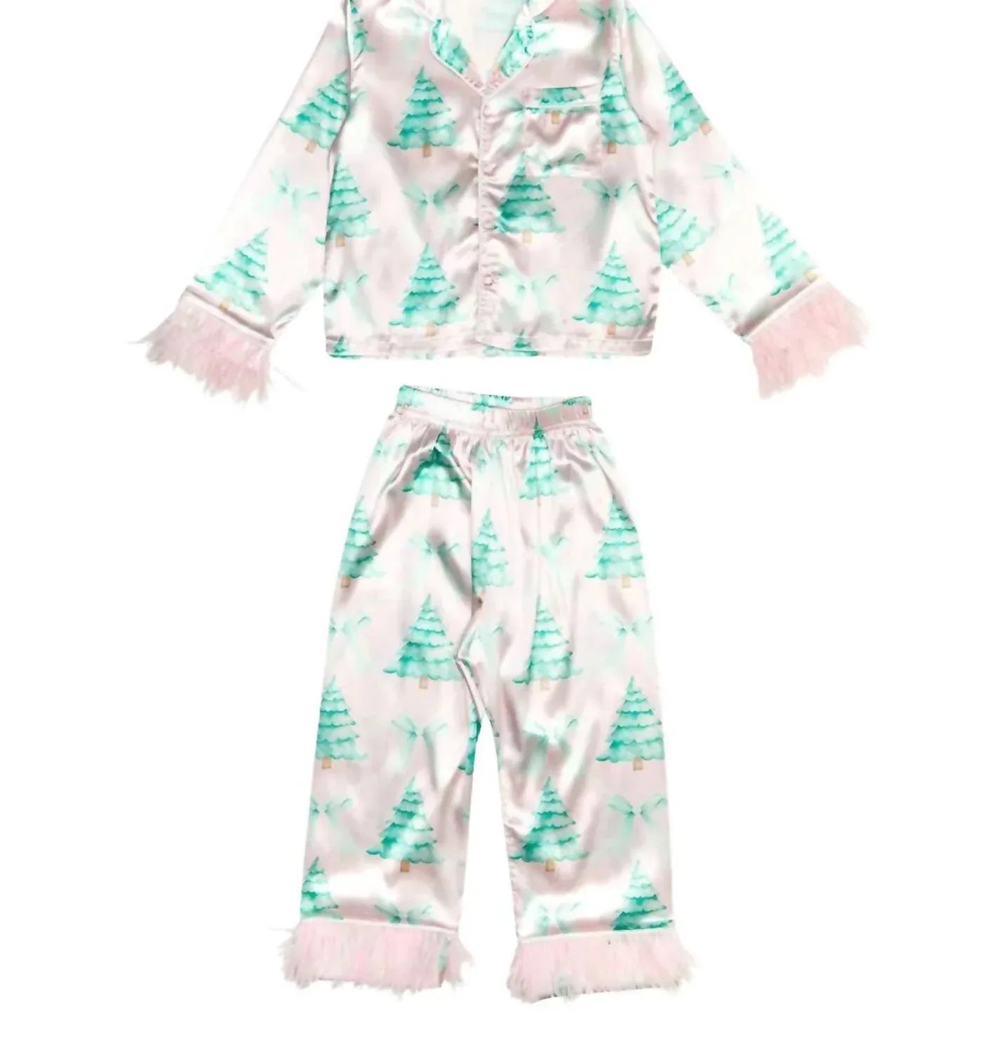 Girls Christmas Tree Feather Silky Set