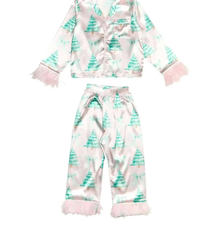 Girls Christmas Tree Feather Silky Set