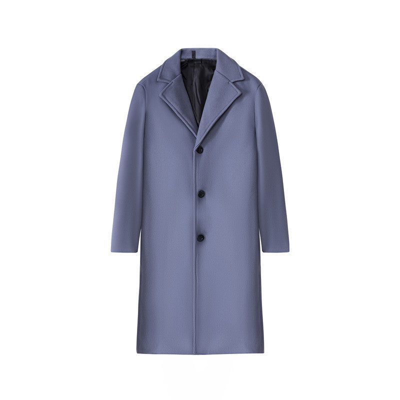 New Mens Mid-length Loose-fit Solid-color Padded Trench Coat