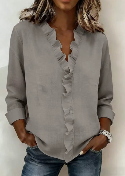 Ruffled Long Sleeve Cotton Shirt