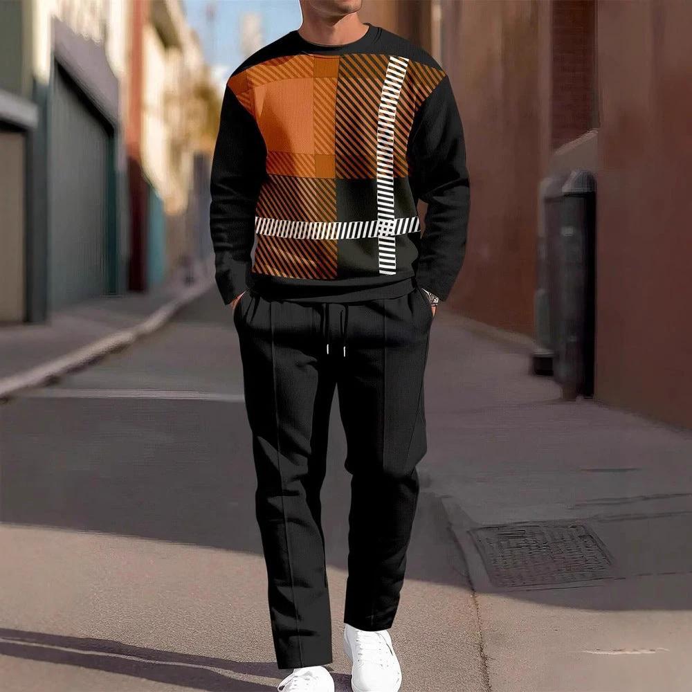 Men's Round Neck Loose Sweatshirt And Sweatpants Set