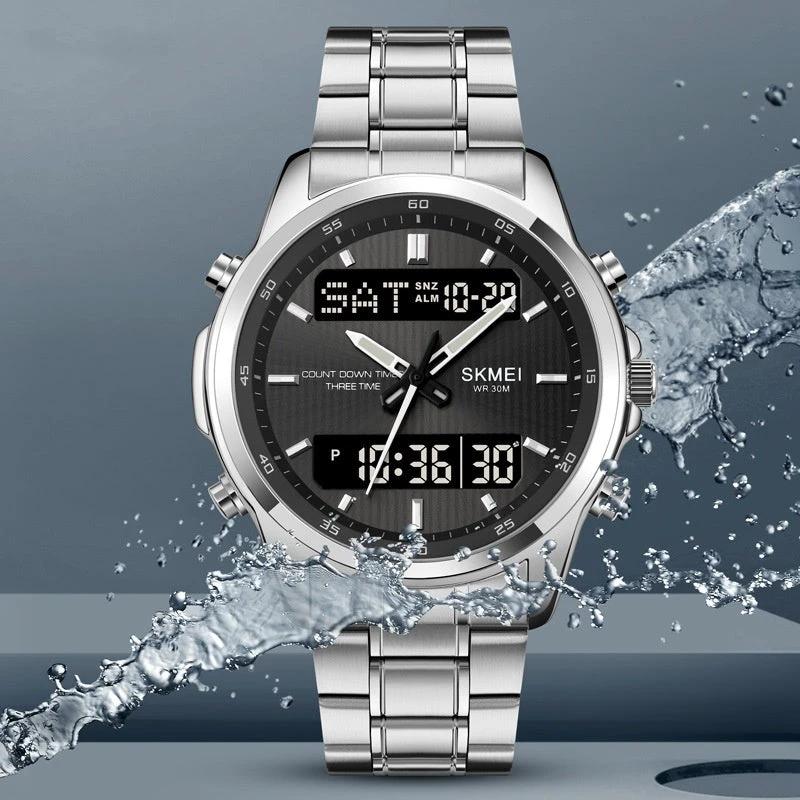 Multifunctional Men's Steel Strap Watch Double Display