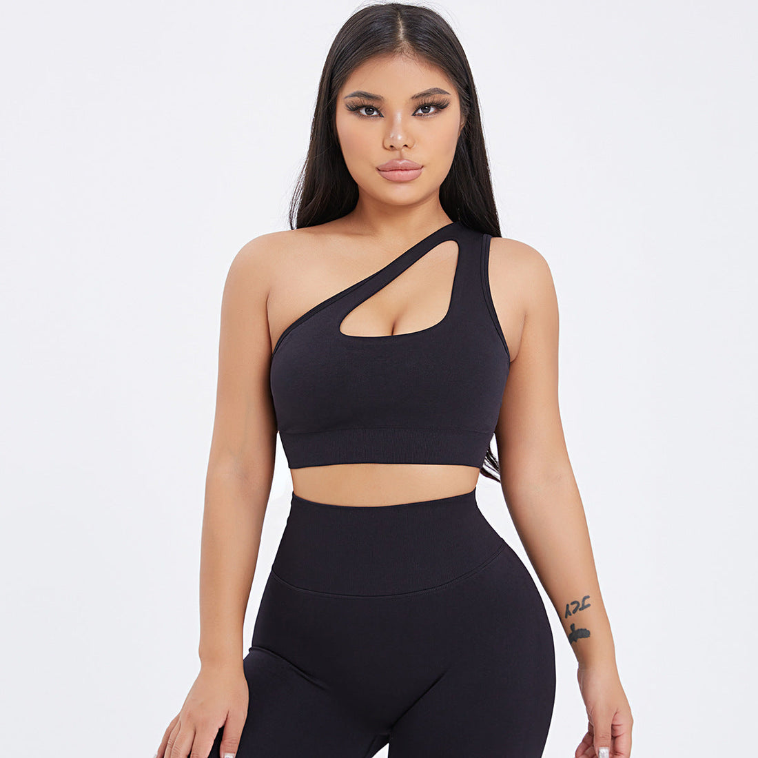 Seamless One-Shoulder Bra & Scrunch Leggings Set - High Waisted Yoga Pants