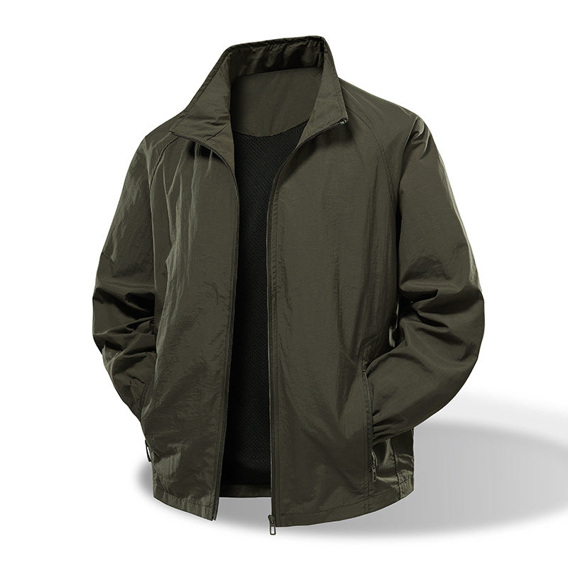 Men's Nylon Stretch Workwear Jacket - Outdoor Casual Multi-Pocket Loose Fit Coat For Hiking And Daily Wear