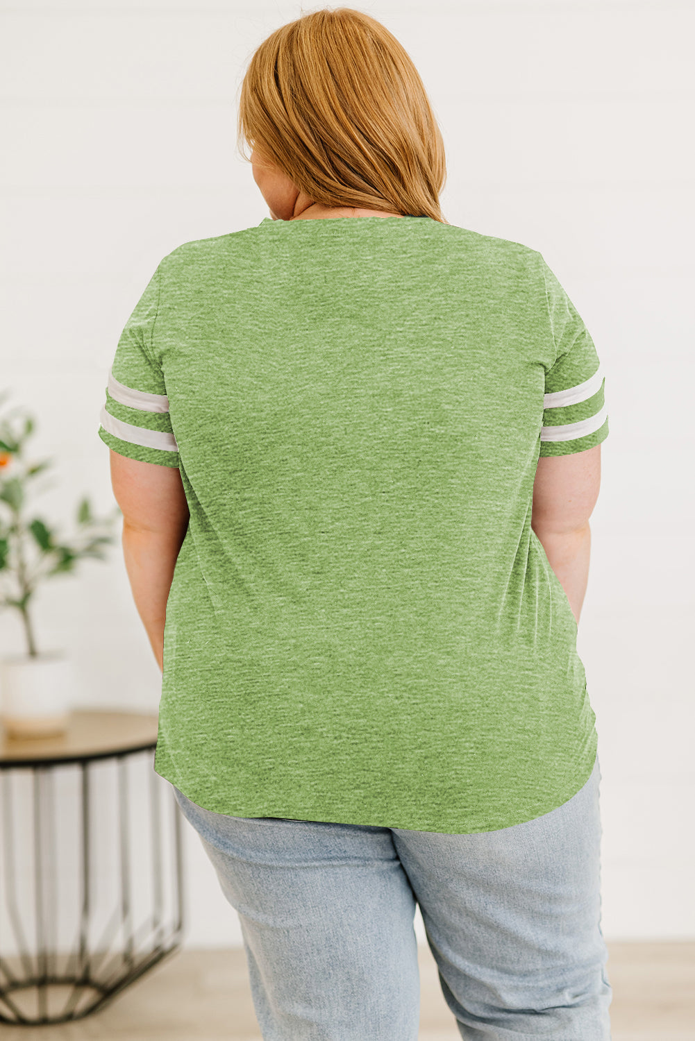 Plus Size Striped V-Neck Tee Shirt See size chart under “more details”