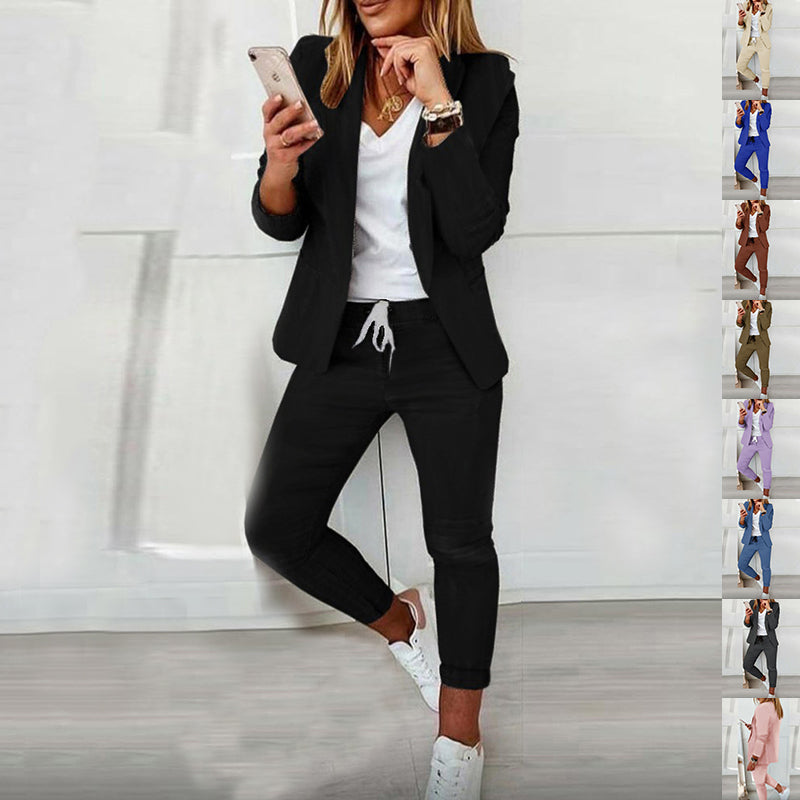 Women's Lapel Blazer & Drawstring Trousers OL Suit – 12 Colors XS–3XL