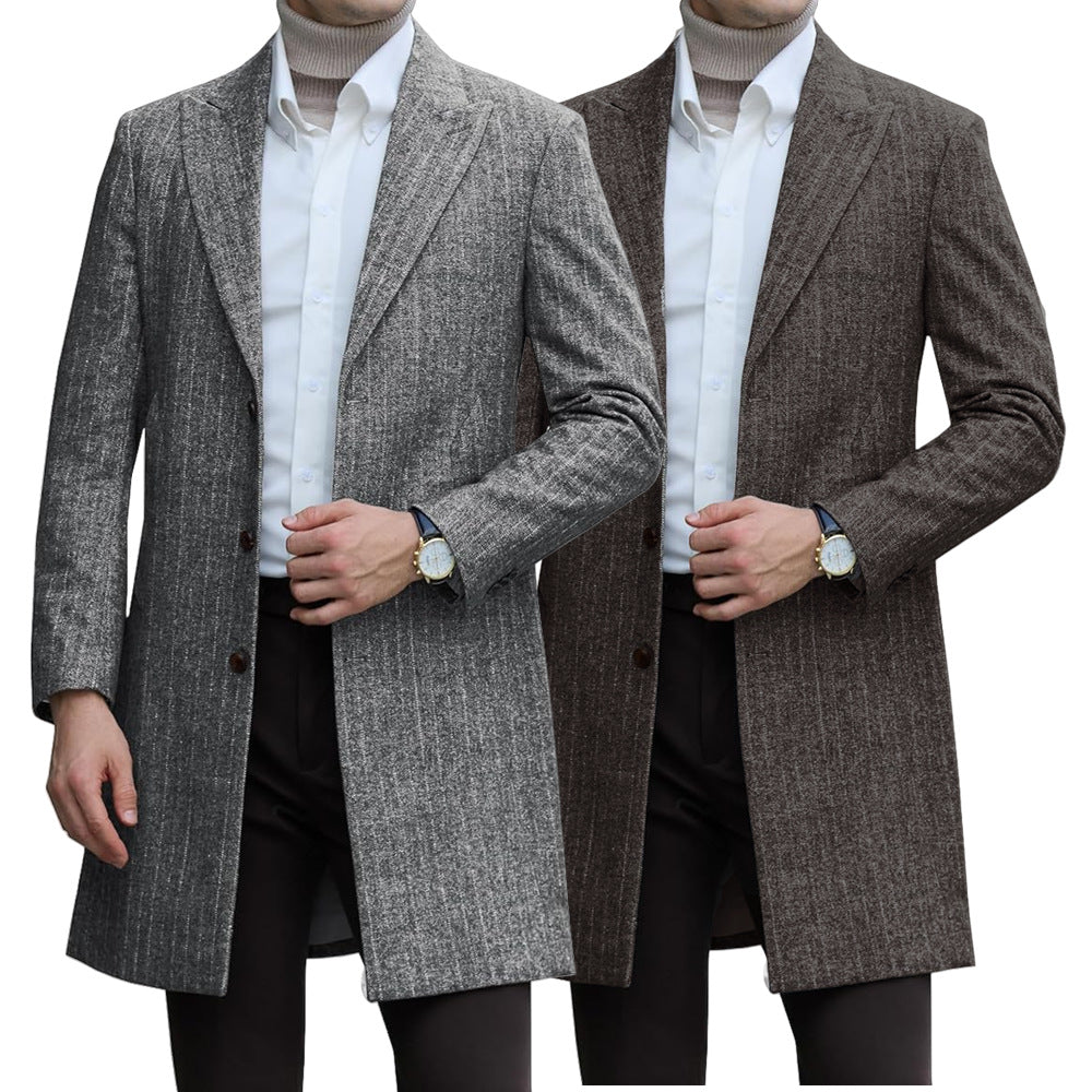 Mens Single-breasted Mid-length Wool Coat