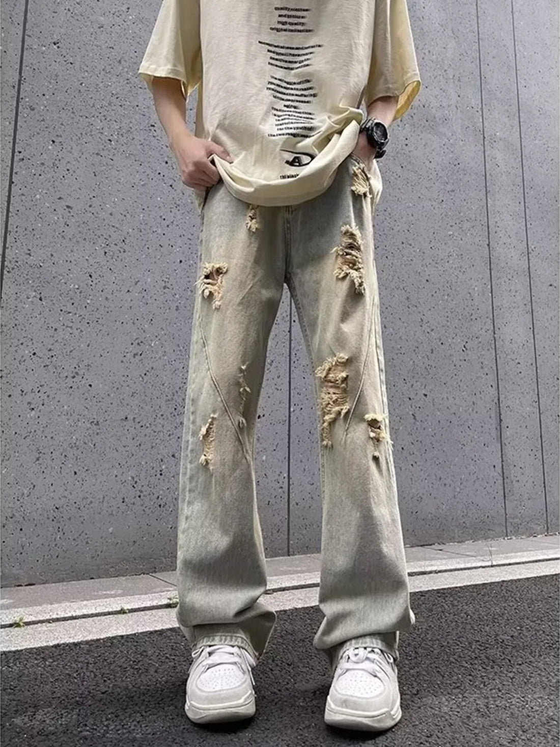 Men's Full Size Ripped Distressed Straight Leg Jeans Plus Size