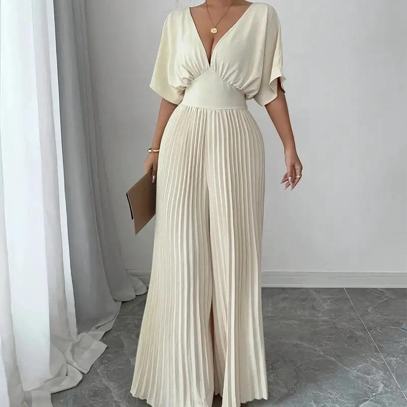 Pleated jumpsuit wide leg
