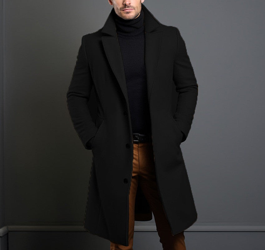 Men's Mid-length Trench Coat Fall Winter Slim Pockets Single-breasted Collar Jacket  Casual Business Comfortable Overcoat Clothing