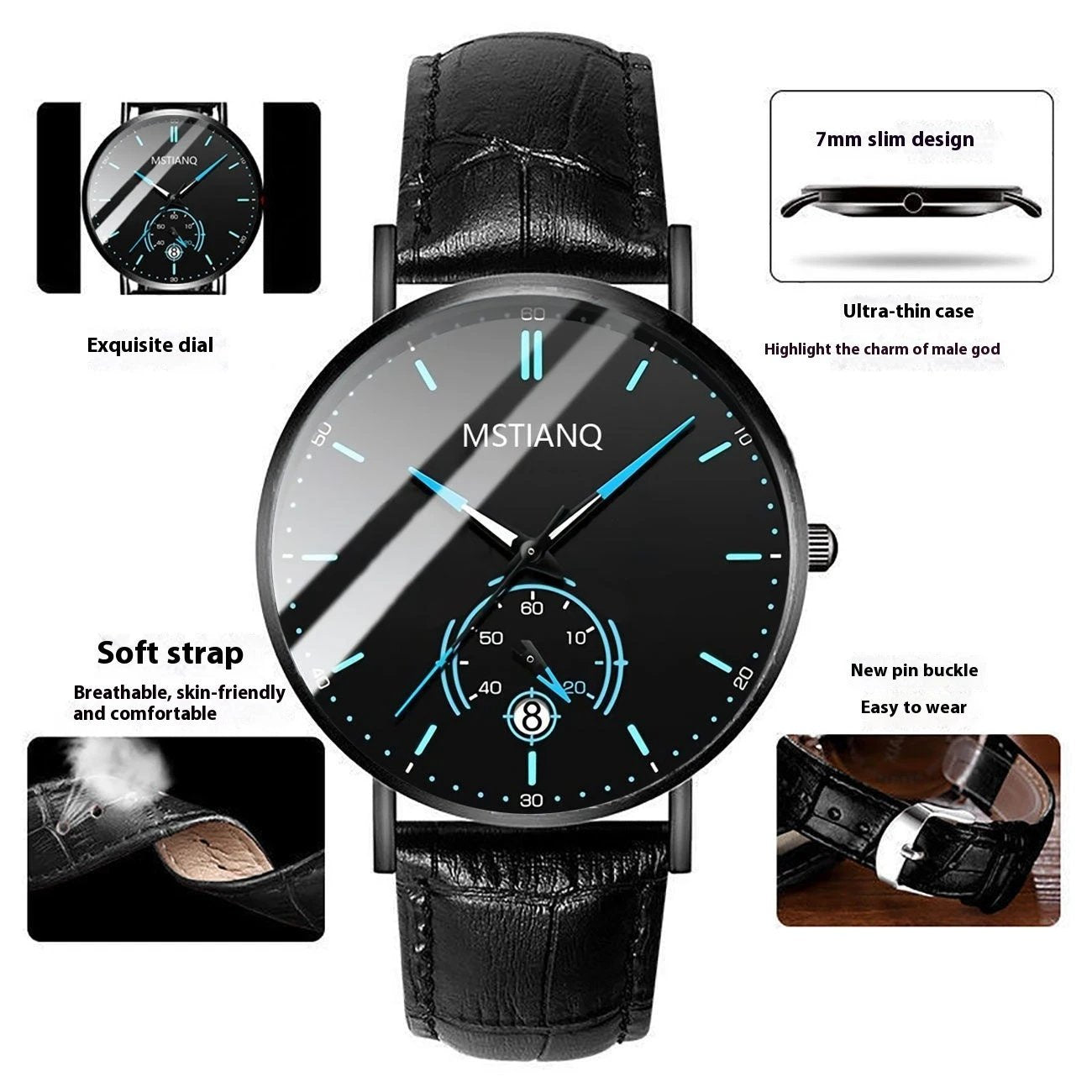Stylish Black Technology Belt Refined Steel Casual Calendar Watch