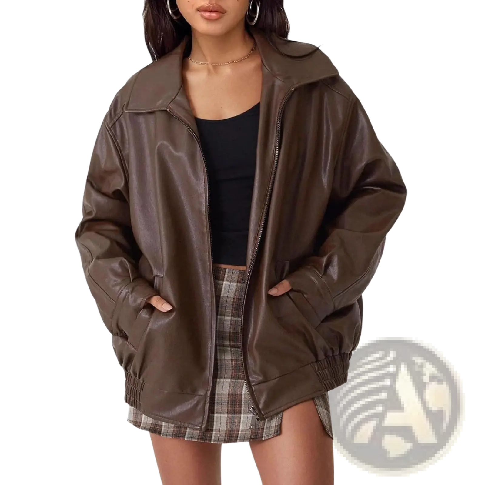 Faux Leather Motorcycle Jacket Plus Size Women's Bomber
