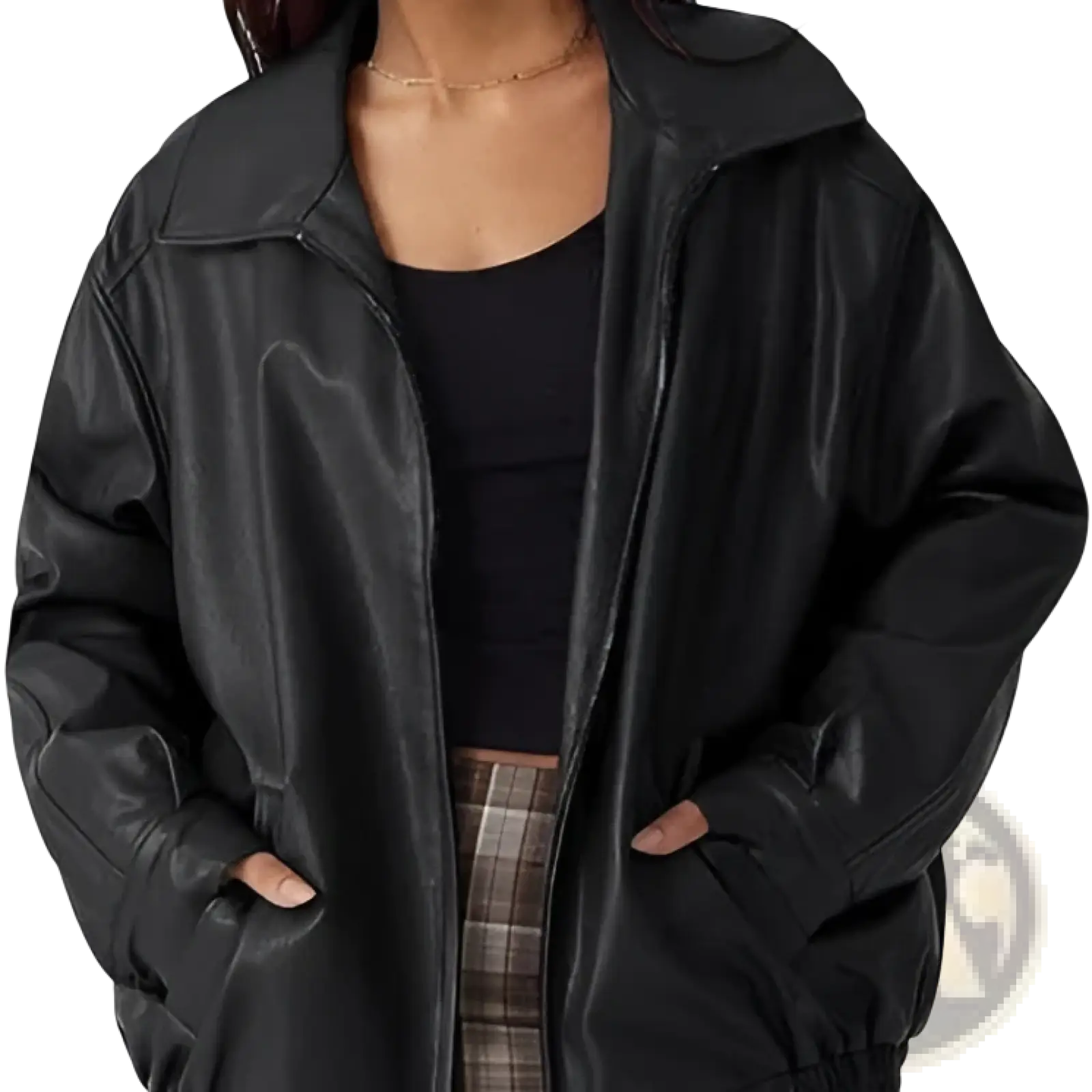 Faux Leather Motorcycle Jacket Plus Size Women's Bomber