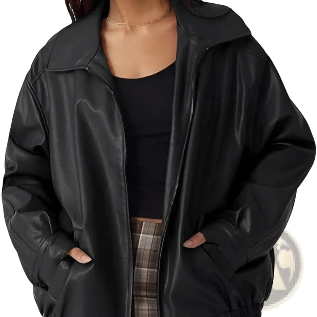 Faux Leather Motorcycle Jacket Plus Size Women's Bomber
