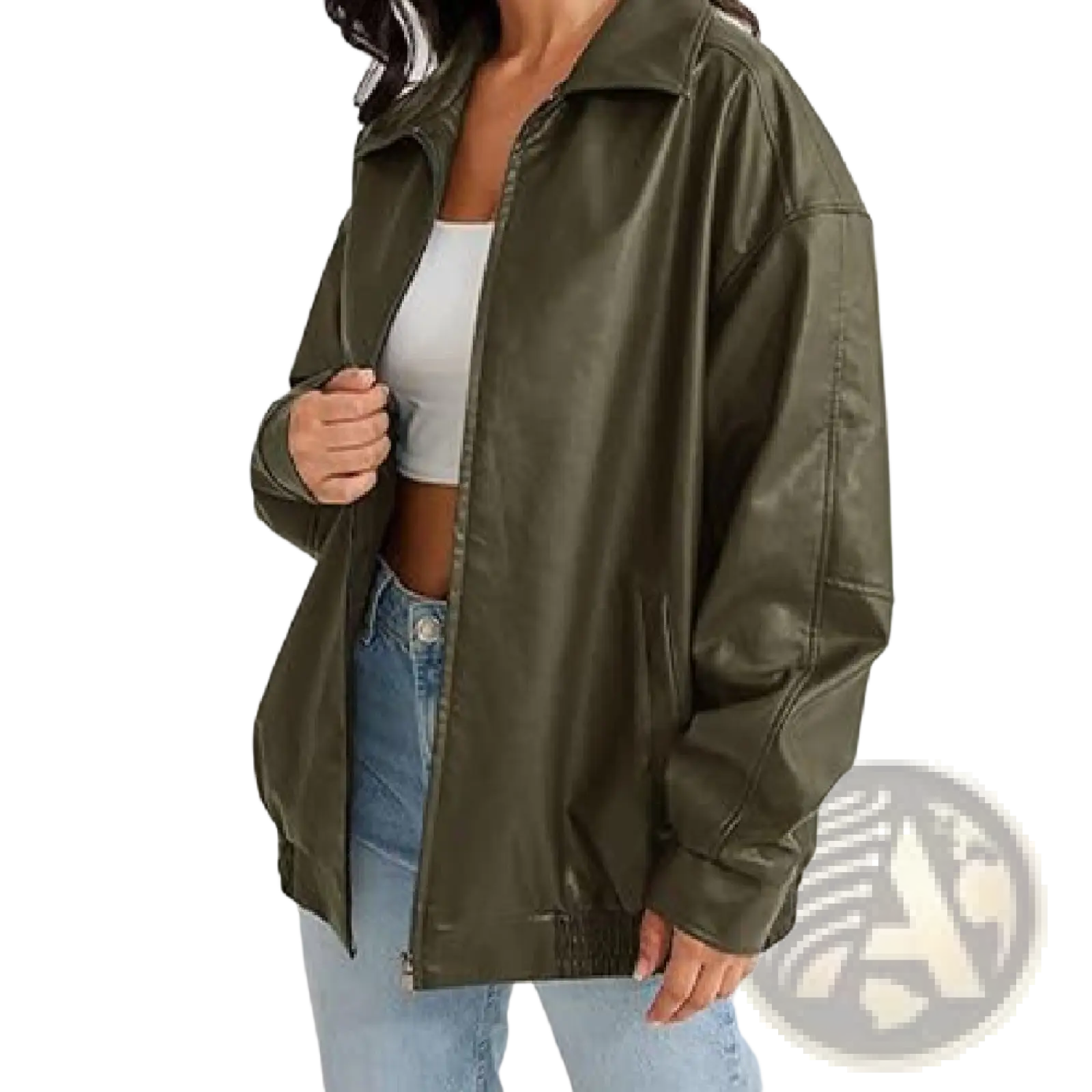 Faux Leather Motorcycle Jacket Plus Size Women's Bomber