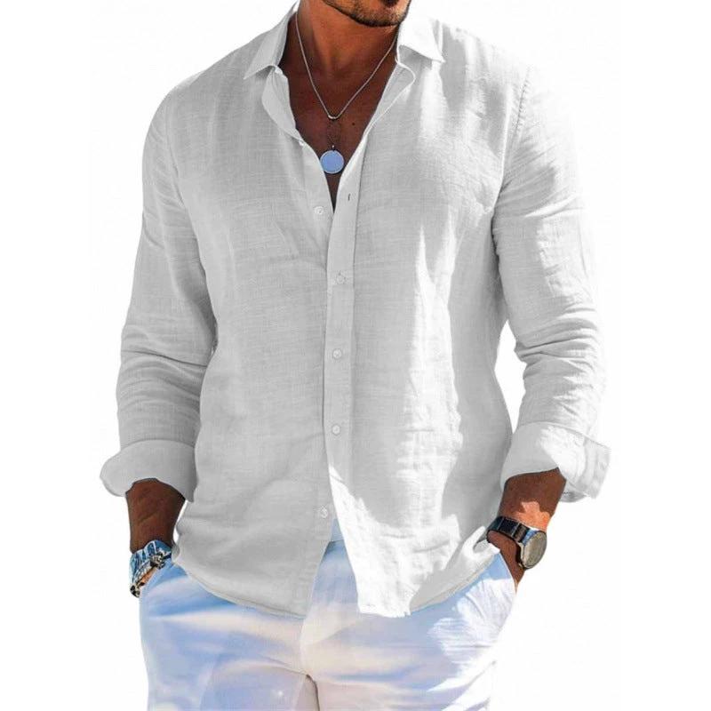 Men's Long Sleeve Shirt Casual Loose Lapel Button Top Solid Color Plus Size Blouse Clothing