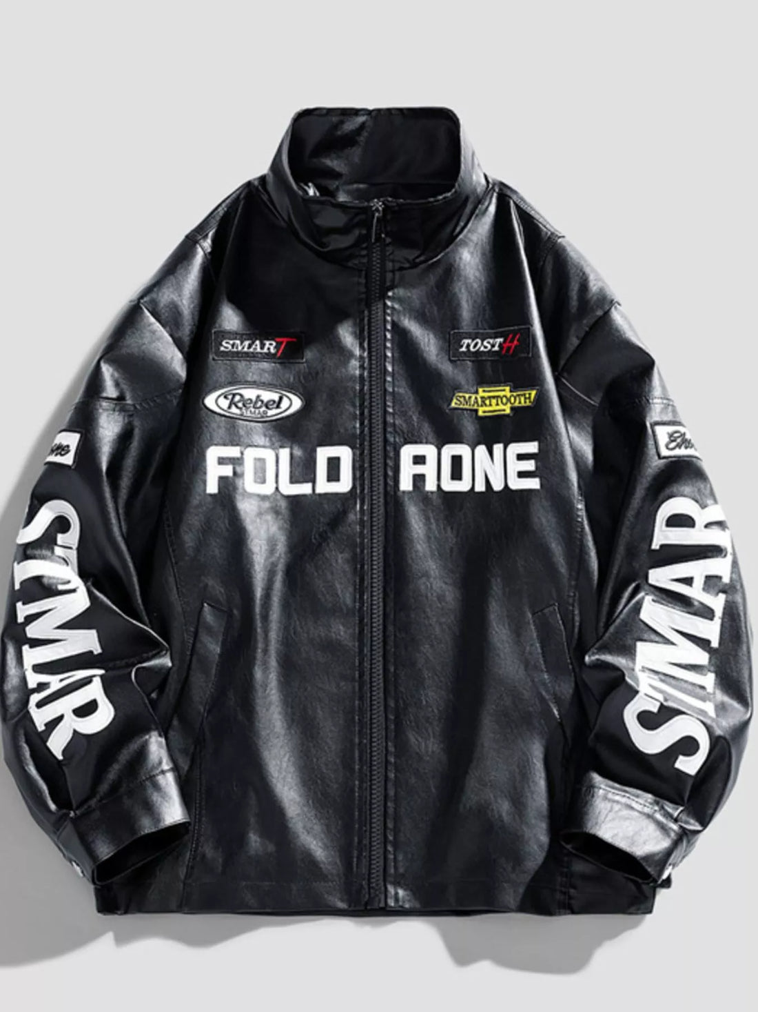 Men's Plus Size Faux Leather Zip Up Jacket